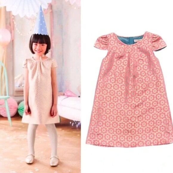 Mini Boden Girls Metallic Floral Jacquard Demask Party Dress Gold & Pink 5-6Y - Picture 7 of 7